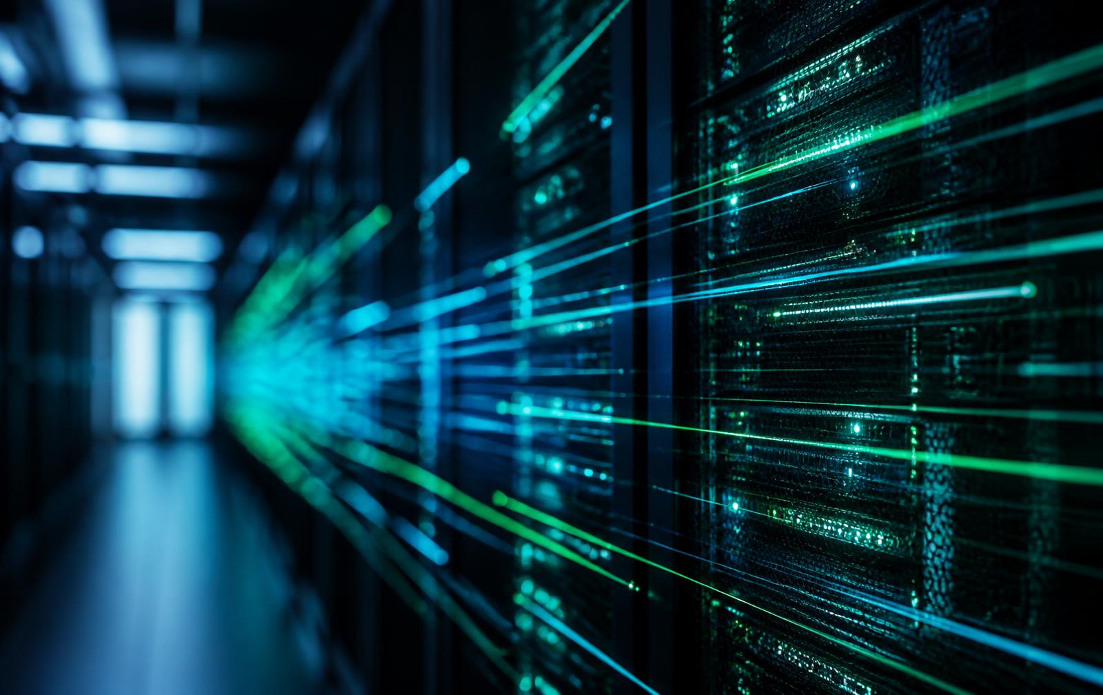 Abstract network of glowing data pipelines over a dark enterprise cloud infrastructure backdrop